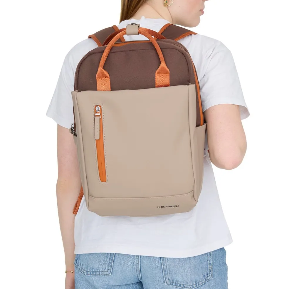 Ferron Miami Rucksack 9L Wasserabweisender Laptop Rucksack 13 Zoll für Arbeit und Schule aus PU Nylon Coffee