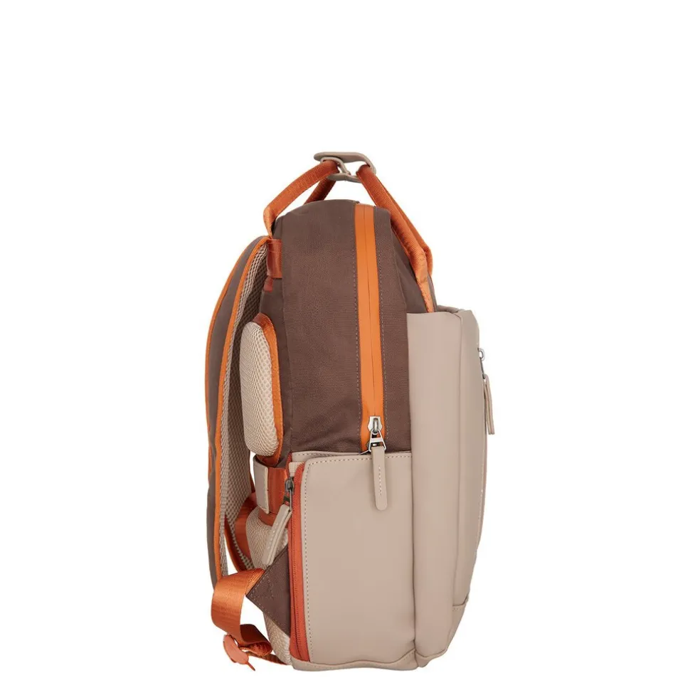 Ferron Miami Rucksack 9L Wasserabweisender Laptop Rucksack 13 Zoll für Arbeit und Schule aus PU Nylon Coffee