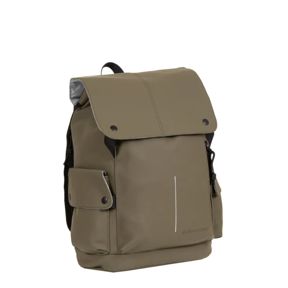 New Rebels ® Mart - Pu - Laptop - Rucksack - Wasserfest - OlIVgrün