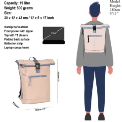New Rebels ® Tim - Rolltop - Rucksack - Wasserfest - Soft Rosa/Lila