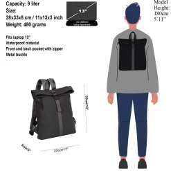 New Rebels ® Tim Rolltop Rucksack Klein Schwarz/Grau
