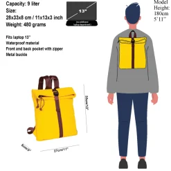 New Rebels ® Tim Rolltop Rucksack Small Gelb/Burgundy