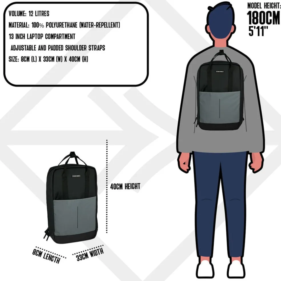 New Rebels Bowie Cape Coral Schwarz 14L Rucksack Reflektion Wasserabweisend Laptop 13"