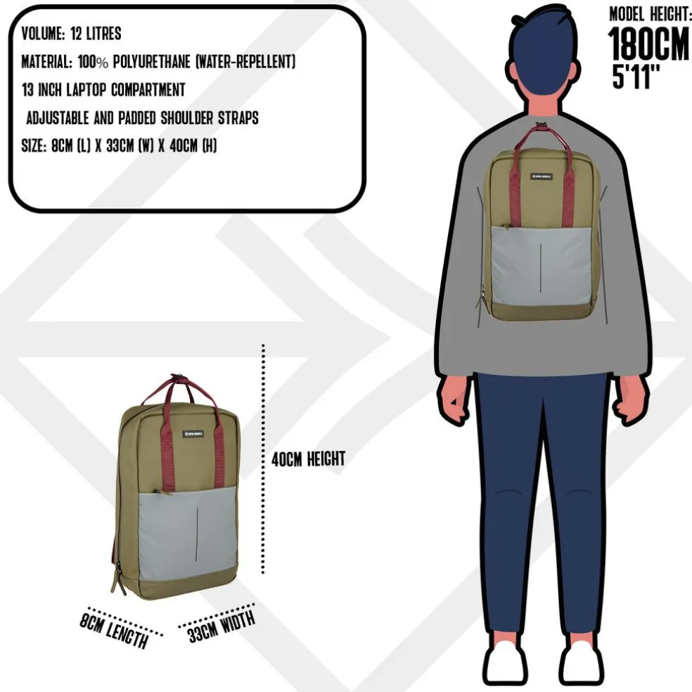 New Rebels Bowie Cape Coral Olive Grün  15L Rucksack Reflektion Wasserabweisend Laptop 13.3