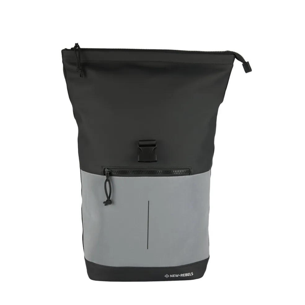 New Rebels Bowie New York Schwarz 21L Rucksack Rolltop Reflektion Wasserabweisend Laptop 15.6"