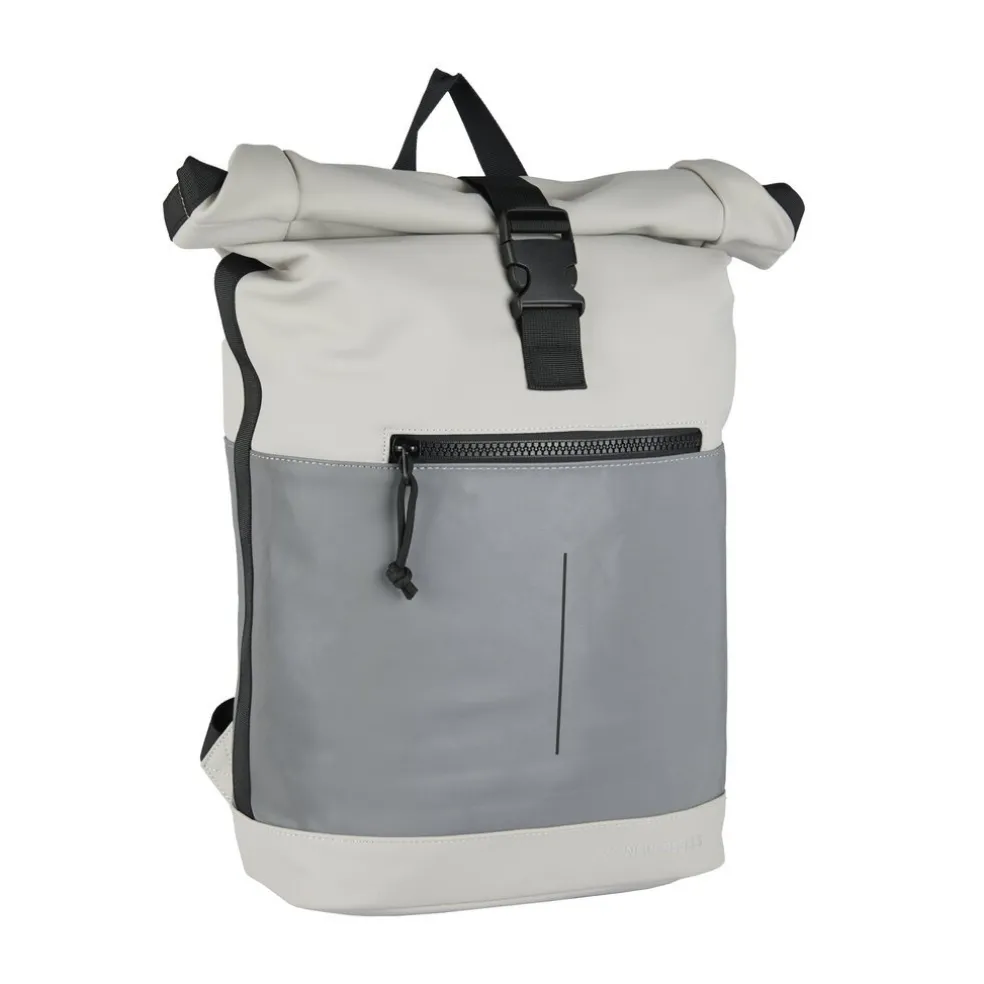 New Rebels Bowie New York Hellgrau 21L Rucksack Rolltop Reflektion Wasserabweisend Laptop 15.6"