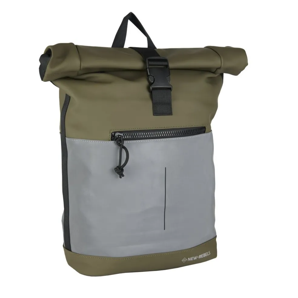New Rebels Bowie New York Olivgrün 21L Rucksack Rolltop Reflektion Wasserabweisend Laptop 15.6"