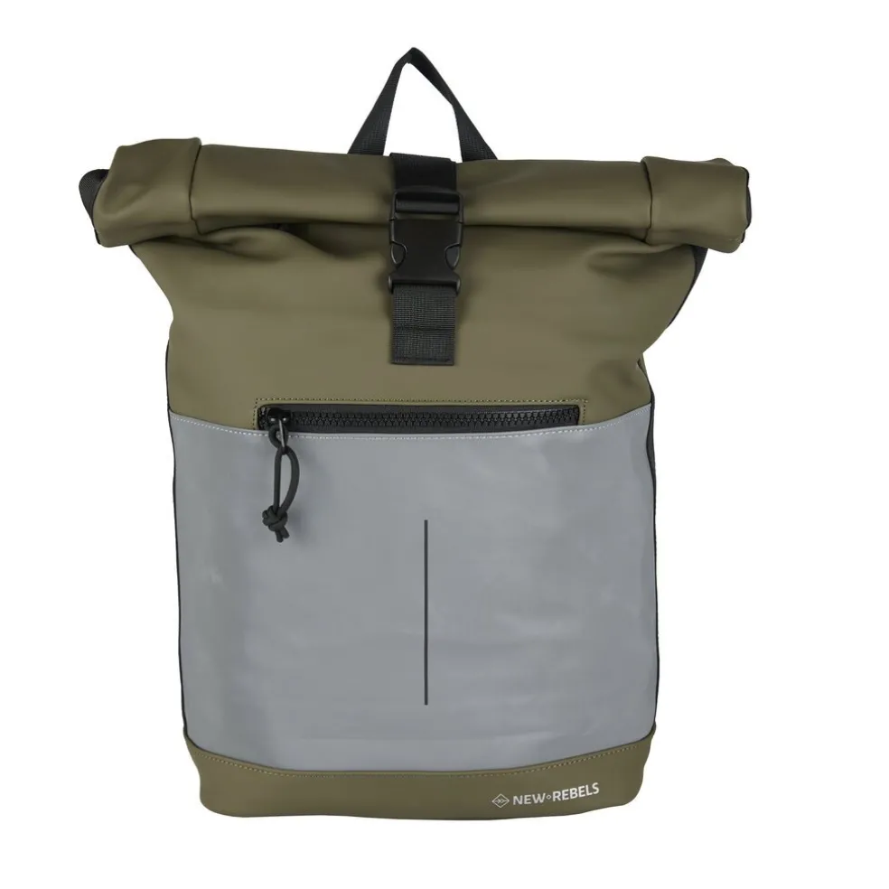 New Rebels Bowie New York Olivgrün 21L Rucksack Rolltop Reflektion Wasserabweisend Laptop 15.6"