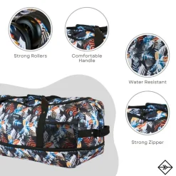 New Rebels Cranford Newark Flower Roll-Up Reisetasche mit 2 Rollen - 110L erweiterbare Tasche mit Griffen und Reißverschluss - leicht