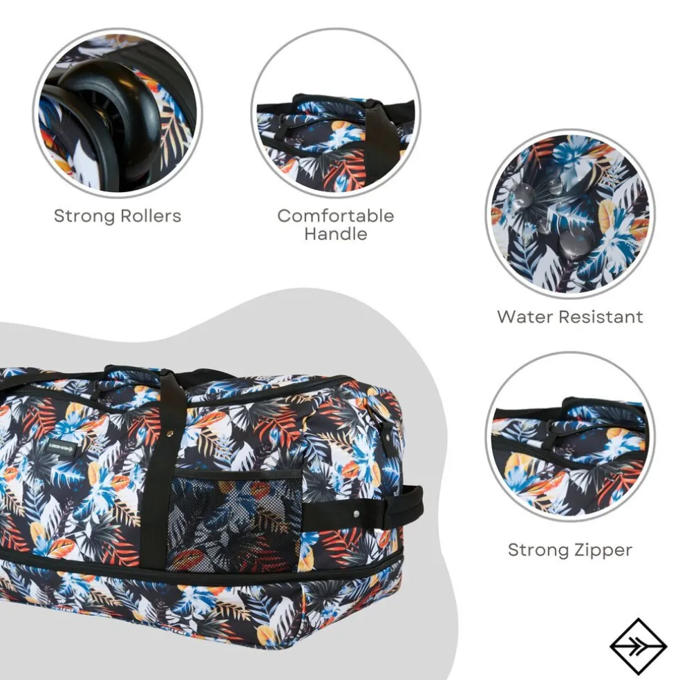 New Rebels Cranford Newark Flower Roll-Up Reisetasche mit 2 Rollen - 110L erweiterbare Tasche mit Griffen und Reißverschluss - leicht