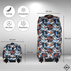 New Rebels Cranford Newark Flower Roll-Up Reisetasche mit 2 Rollen - 110L erweiterbare Tasche mit Griffen und Reißverschluss - leicht