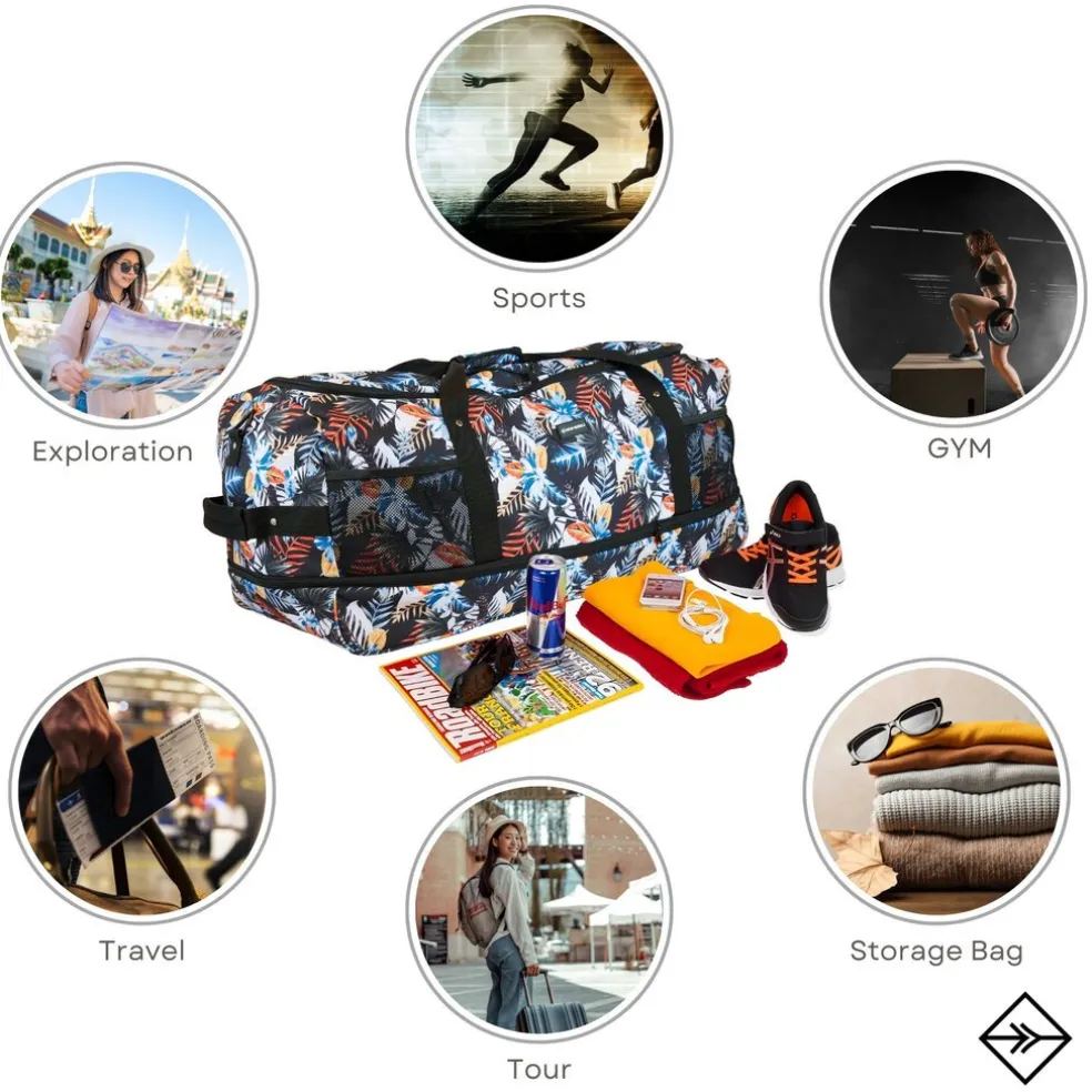 New Rebels Cranford Newark Flower Roll-Up Reisetasche mit 2 Rollen - 110L erweiterbare Tasche mit Griffen und Reißverschluss - leicht