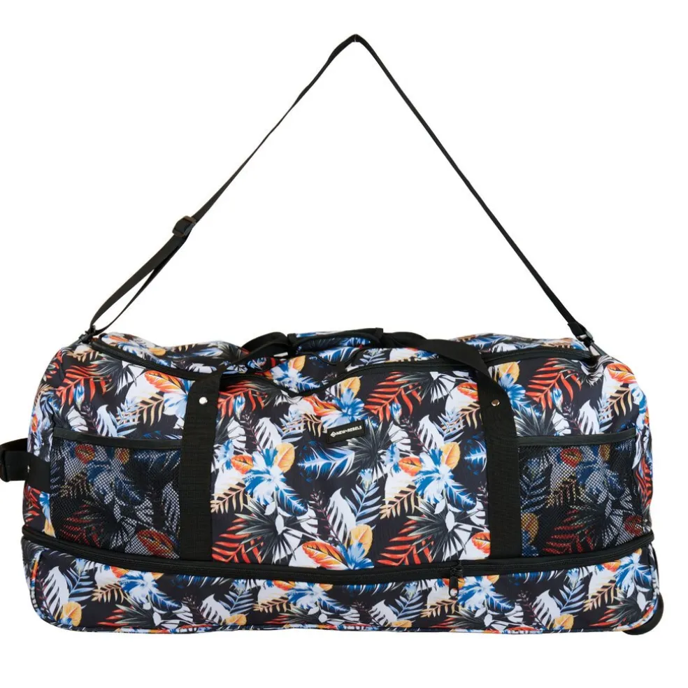 New Rebels Cranford Newark Flower Roll-Up Reisetasche mit 2 Rollen - 110L erweiterbare Tasche mit Griffen und Reißverschluss - leicht