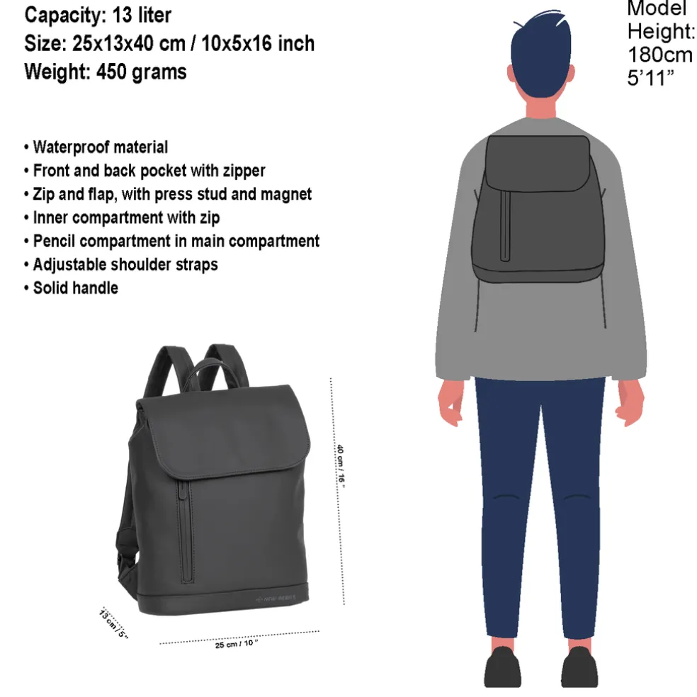 New Rebels Daley Washington Schwarz 10L Rucksack Wasserabweisend