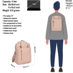 New Rebels Harper Miami Altrosa 10L Rucksack Wasserabweisend Laptop 13