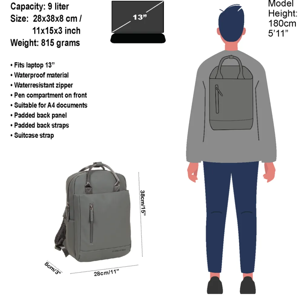 New Rebels Harper Miami Anthrazit 10L Rucksack Wasserabweisend Laptop 13"
