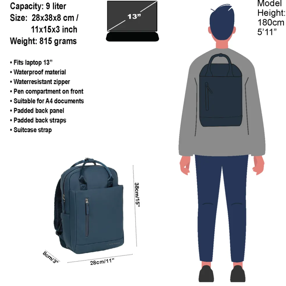 New Rebels Harper Miami Marineblau 10L Rucksack Wasserabweisend Laptop 13"
