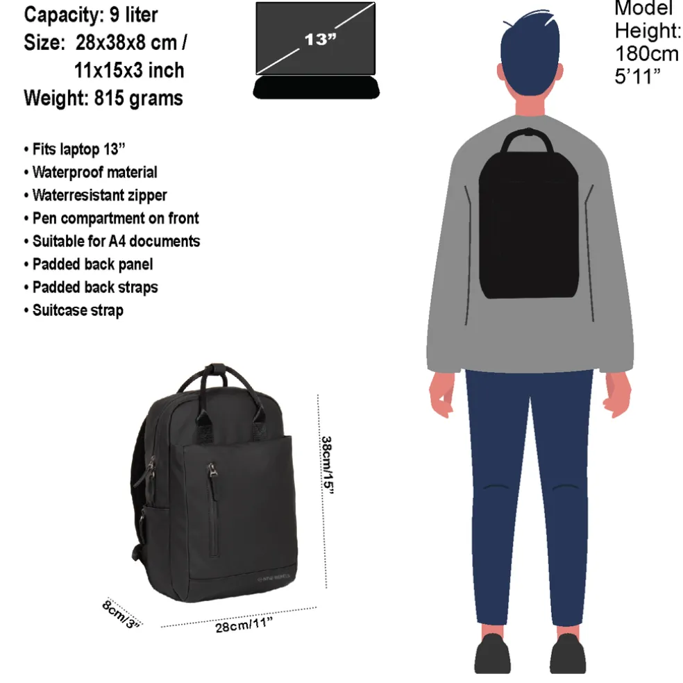 New Rebels Harper Miami Schwarz 10L Rucksack Wasserabweisend Laptop 13"