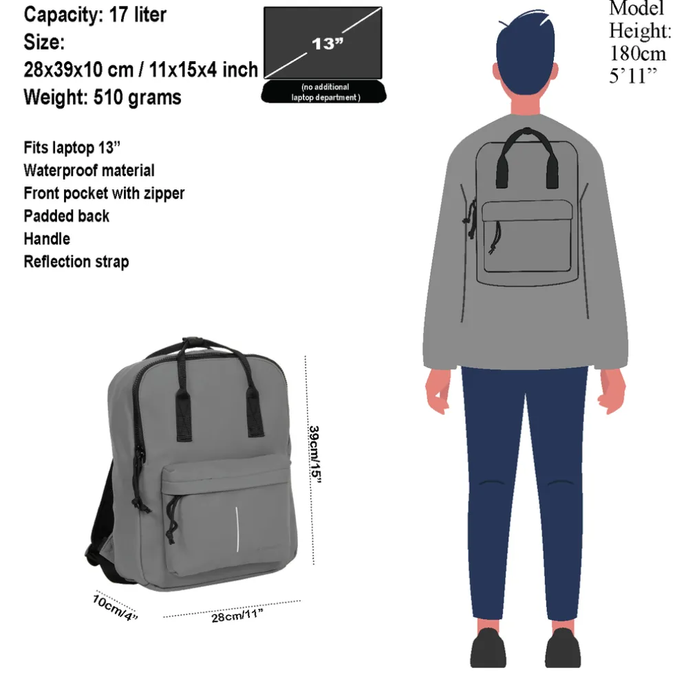 New Rebels Mart Chicago Anthrazit 17L Rucksack Wasserabweisend Laptop 13"