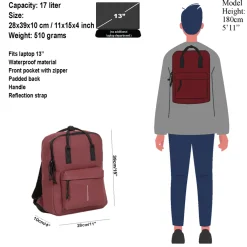 New Rebels Mart Chicago Burgundy 17L Rucksack Wasserabweisend Laptop 13