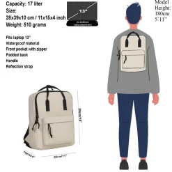 New Rebels Mart Chicago Beige 17L Rucksack Wasserabweisend Laptop 13