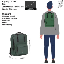 New Rebels Mart Chicago Dunkelgrün 17L Rucksack Wasserabweisend Laptop 13