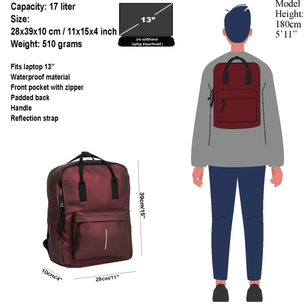New Rebels Mart Chicago Metallic Burgundy 17L Rucksack Wasserabweisend Laptop 13"