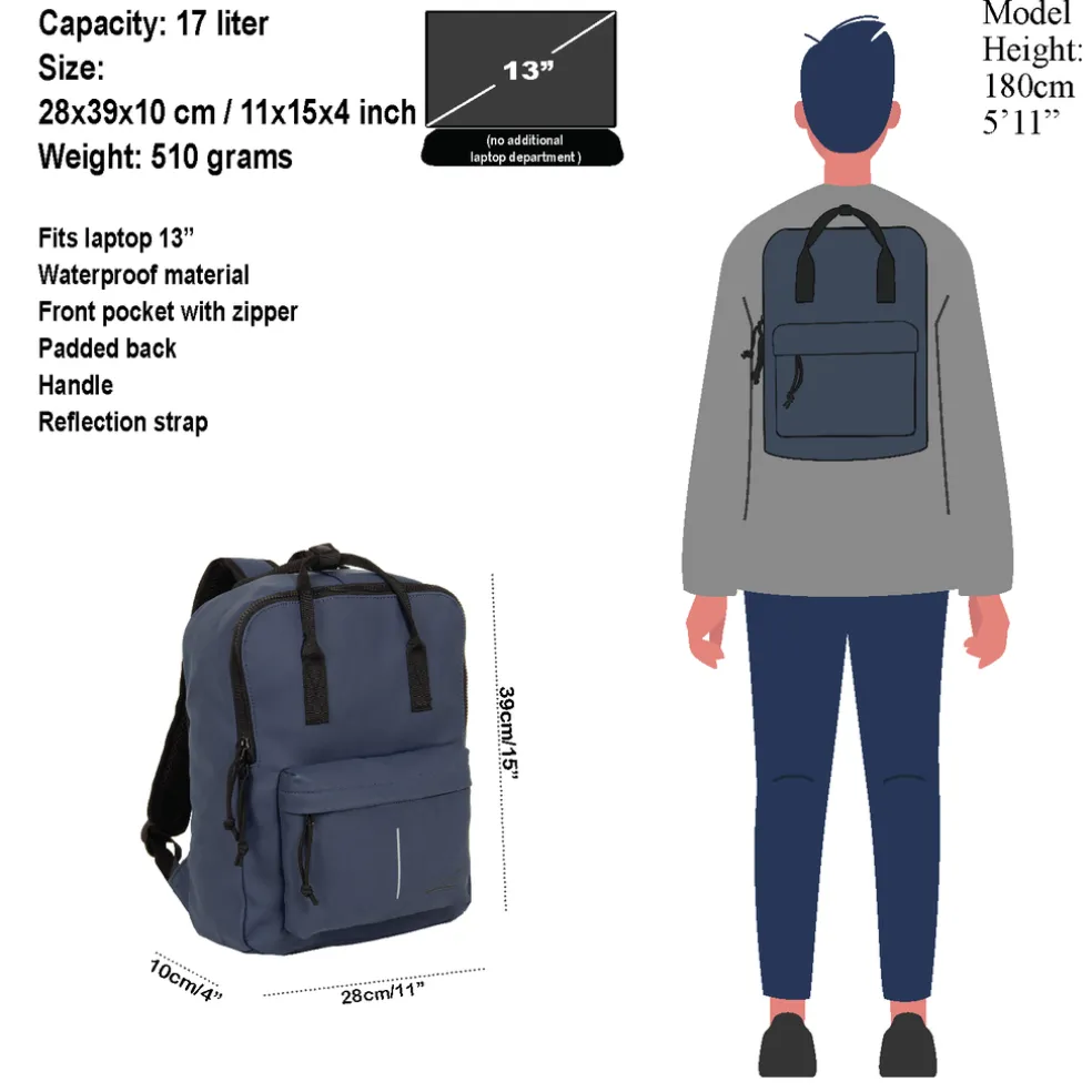 New Rebels Mart Chicago Marineblau 17L Rucksack Wasserabweisend Laptop 13"