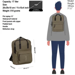 New Rebels Mart Chicago Olivgrün 17L Rucksack Wasserabweisend Laptop 13