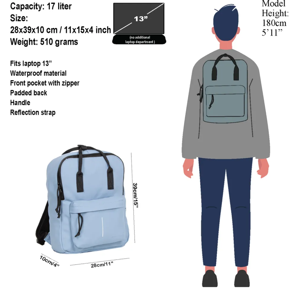 New Rebels Mart Chicago Soft Blau 17L Rucksack Wasserabweisend Laptop 13"