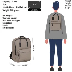 New Rebels Mart Chicago Taupe 17L Rucksack Wasserabweisend Laptop 13