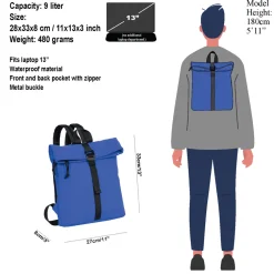 New Rebels Mart Los Angeles Kobaltblau 7L Rucksack Rolltop Wasserabweisend
