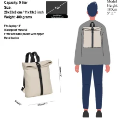 New Rebels Mart Los Angeles Beige 7L Rolltop Rucksack Wasserabweisend