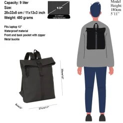 New Rebels Mart Los Angeles Schwarz 7L Rolltop Rucksack Wasserabweisend
