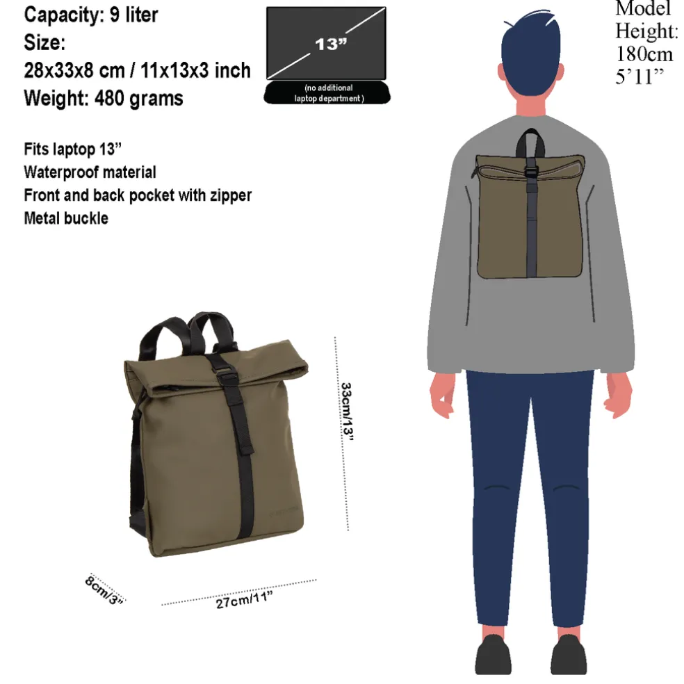 New Rebels Mart Los Angeles Olivgrün 7L Rolltop Rucksack Wasserabweisend
