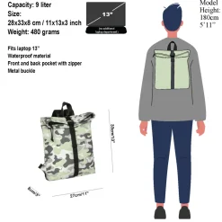 New Rebels Mart Los Angeles Camouflage Mint 7L Rolltop Rucksack Wasserabweisend