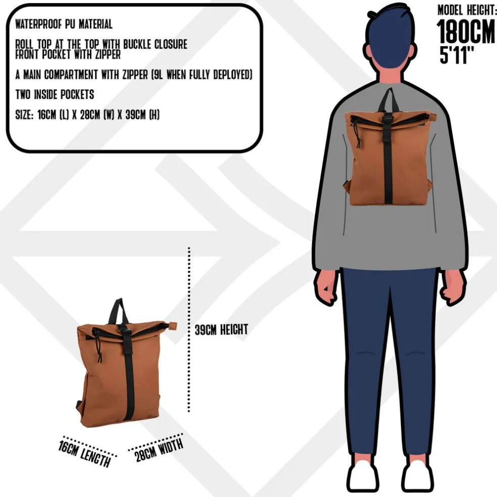 New Rebels Mart Los Angeles Cognac 7L Rolltop Rucksack Wasserabweisend