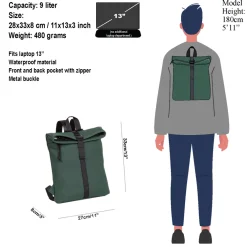 New Rebels Mart Los Angeles Dunkelgrün 7L Rolltop Rucksack Wasserabweisend