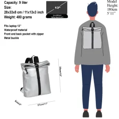 New Rebels Mart Los Angeles Metallic Silber 7L Rolltop Rucksack Wasserabweisend