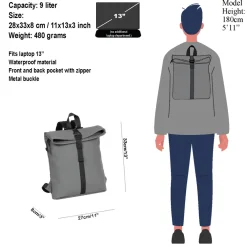 New Rebels Mart Los Angeles Anthrazit 7L Rolltop Rucksack Wasserabweisend