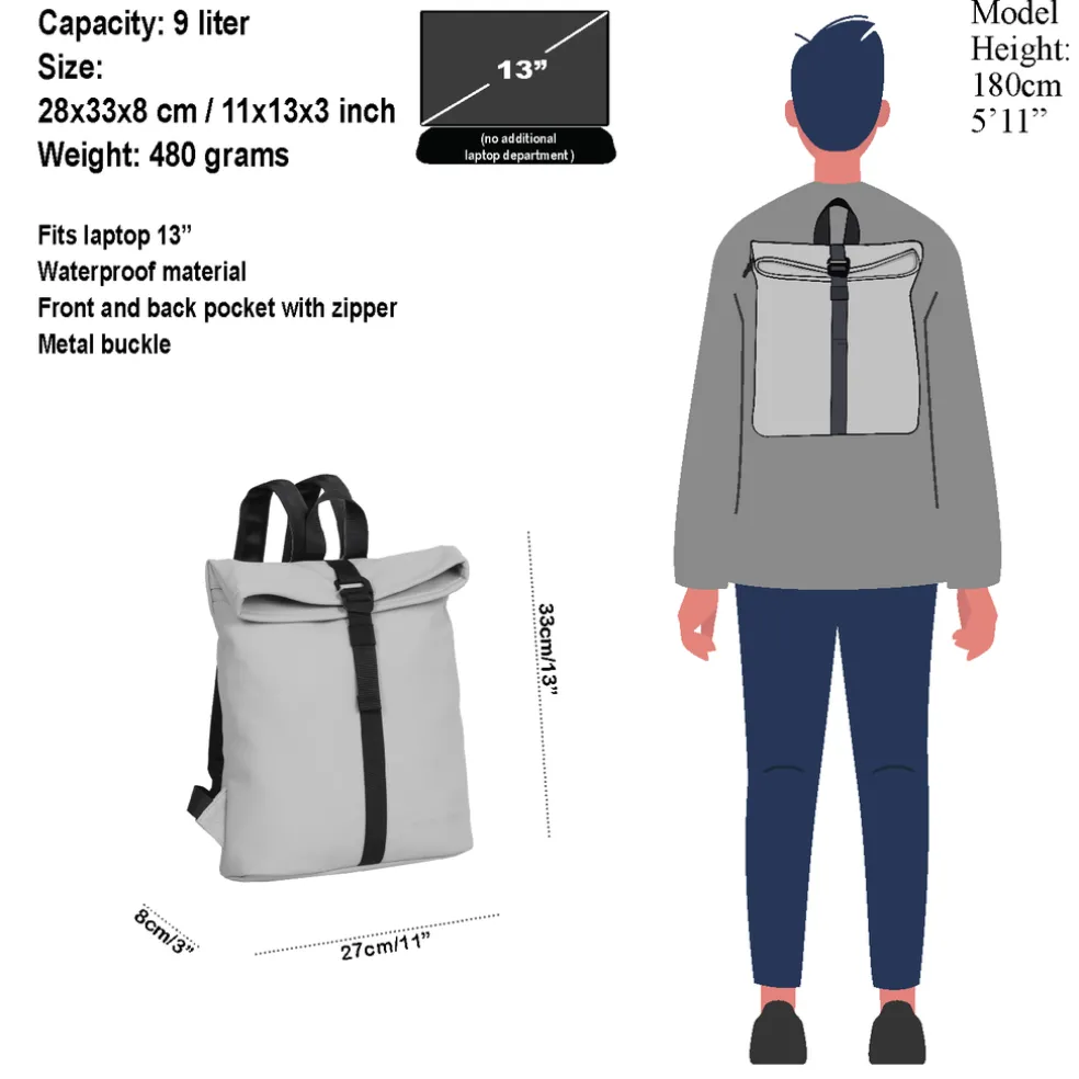 New Rebels Mart Los Angeles Hellgrau 7L Rolltop Rucksack Wasserabweisend