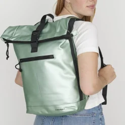 New Rebels Mart New York Metallic Hellgrün 21L Rucksack Rolltop Wasserabweisend Laptop 15.6"