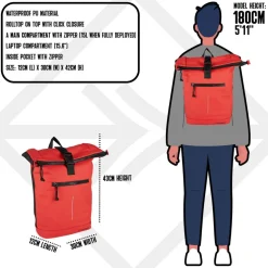 New Rebels Mart New York Rot 21L Rucksack Rolltop Wasserabweisend Laptop 15.6