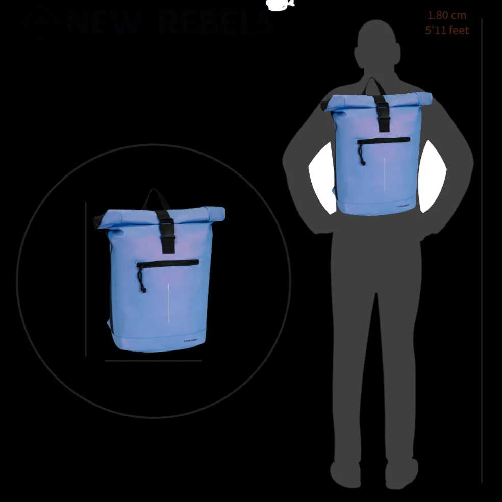 New Rebels Mart New York Metallic Helllila 21L Rucksack Rolltop Wasserabweisend Laptop 15.6"