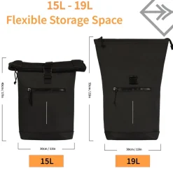 New Rebels Mart New York Schwarz 21L Rucksack Rolltop Wasserabweisend Laptop 15.6