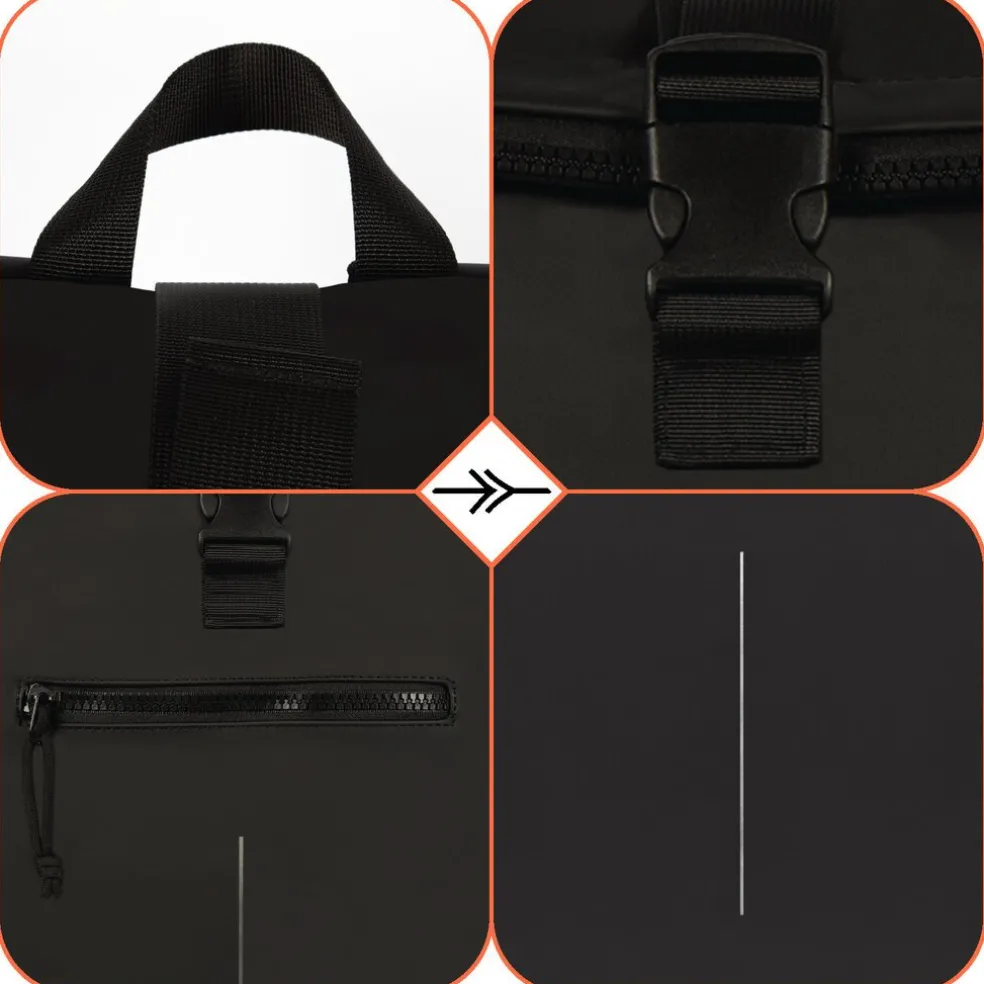 New Rebels Mart New York Schwarz 21L Rucksack Rolltop Wasserabweisend Laptop 15.6"