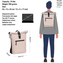 New Rebels Mart New York Soft Rosa 21L Rucksack Rolltop Wasserabweisend Laptop 15.6