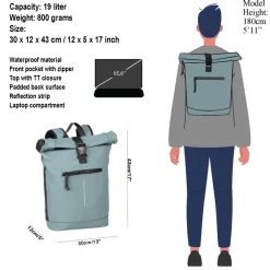 New Rebels Mart New York Soft Blau 21L Rucksack Rolltop Wasserabweisend Laptop 15.6