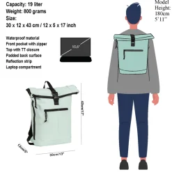 New Rebels Mart New York Mint 21L Rucksack Rolltop Wasserabweisend Laptop 15.6