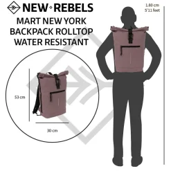 New Rebels Mart New York Altlila 21L Rucksack Rolltop Wasserabweisend Laptop 15.6